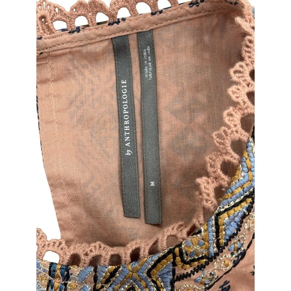 Anthropologie Embroidered Tunic Mini Dress Boho Peasant Ballon-Sleeve Size M - Picture 5 of 9